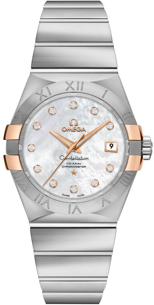 Omega Constellation Pearl White & Diamond Dial Ladies Luxury Watch 123.20.31.20.55.003