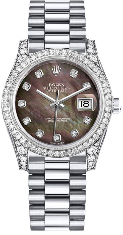 Rolex Datejust 31 Black Mother of Pearl Diamond Ladies Watch 178159-0015