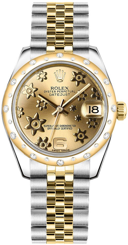 Rolex Datejust 31 Champagne Floral Motif Dial Watch 178343-0013