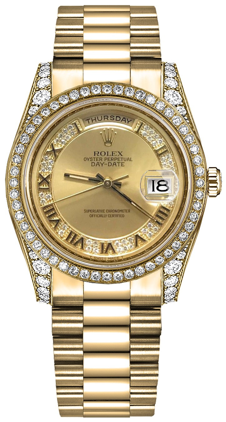 Rolex Day-Date 36 Champagne Diamond Gold Watch 118388-0015