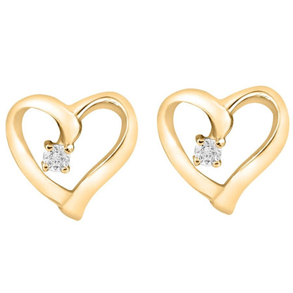 Diamond Heart Earrings, .05 Carat on 14k Yellow gold