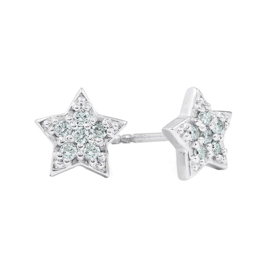 Diamond Star Stud Earrings, 0.12 Carat on Solid 14k White Gold 3PE012ST1W