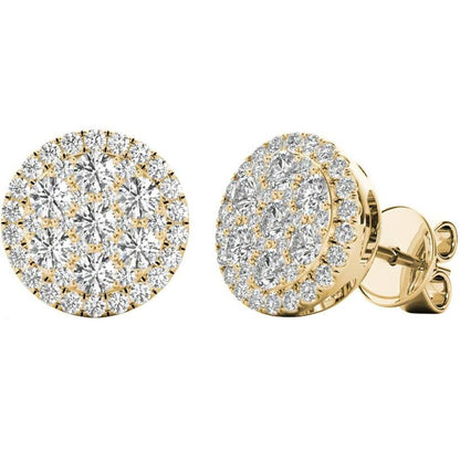 1.19 TCW Yellow Gold Diamond Halo Pave Earrings E20218Y