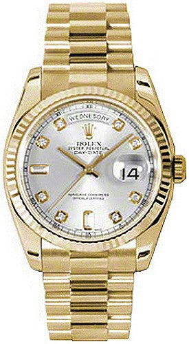 Rolex Day-Date 36 Silver Fluted Bezel Watch 118238