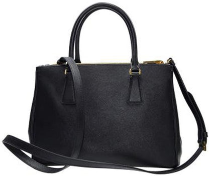 Prada Black Saffiano Lux Small Double-Zip Tote Bag with Gold Hardware