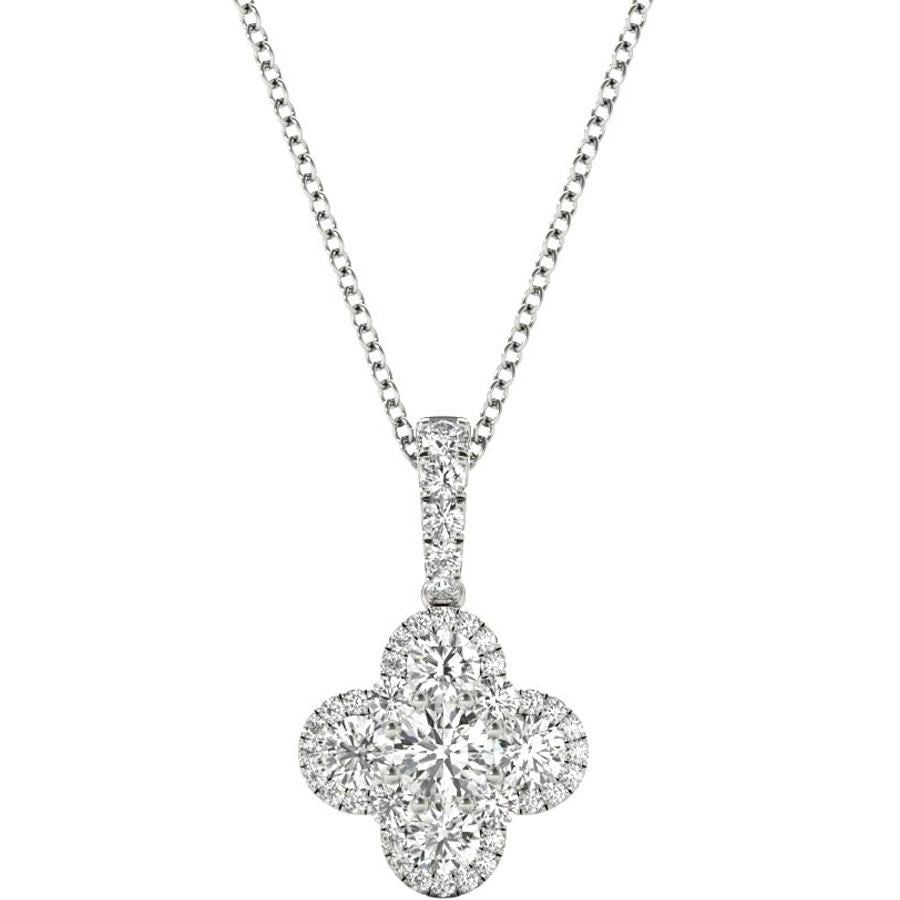 Diamond Flower Pendant, .95 Carat on Solid 18k White Gold P21970W