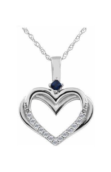 Diamond Heart Pendant with Blue Sapphire on White Gold P016HT1W