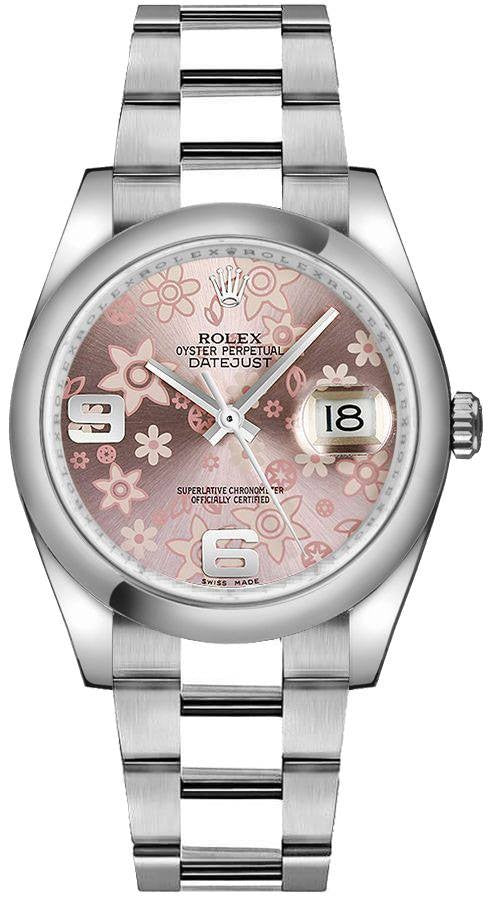 Rolex Datejust 36 Pink Floral Steel Watch 116200-0072