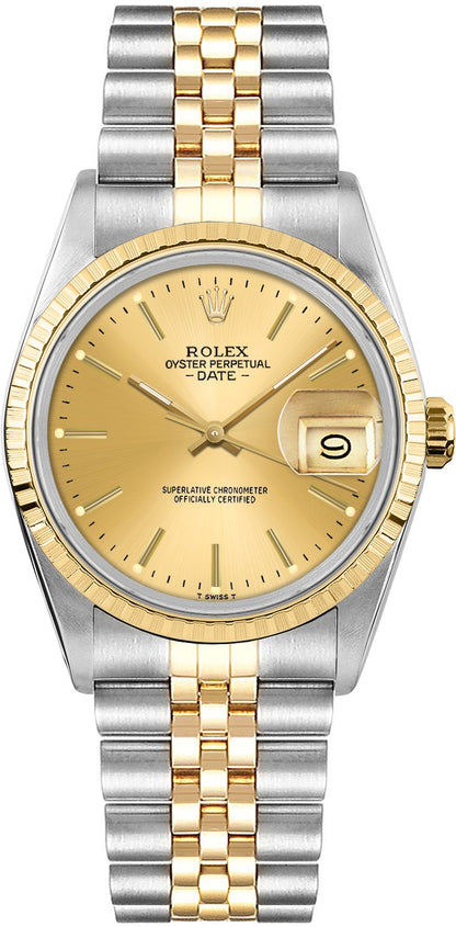 Rolex Oyster Perpetual Date 34 Champagne Dial Women's Watch 15053