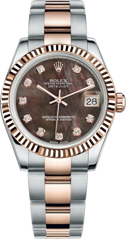 Rolex Datejust 31 Black Mother of Pearl Diamond Dial Watch 178271-0054