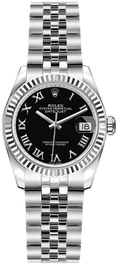 Rolex Lady-Datejust 26 Black Roman Numeral Women's Watch 179174-0096