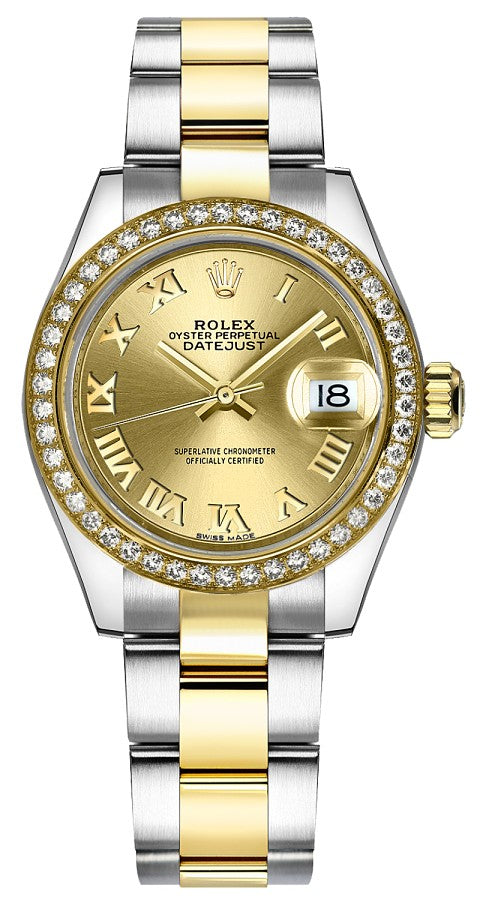 Rolex Lady-Datejust 28 Champagne Roman Numeral Dial Watch 279383RBR-0010