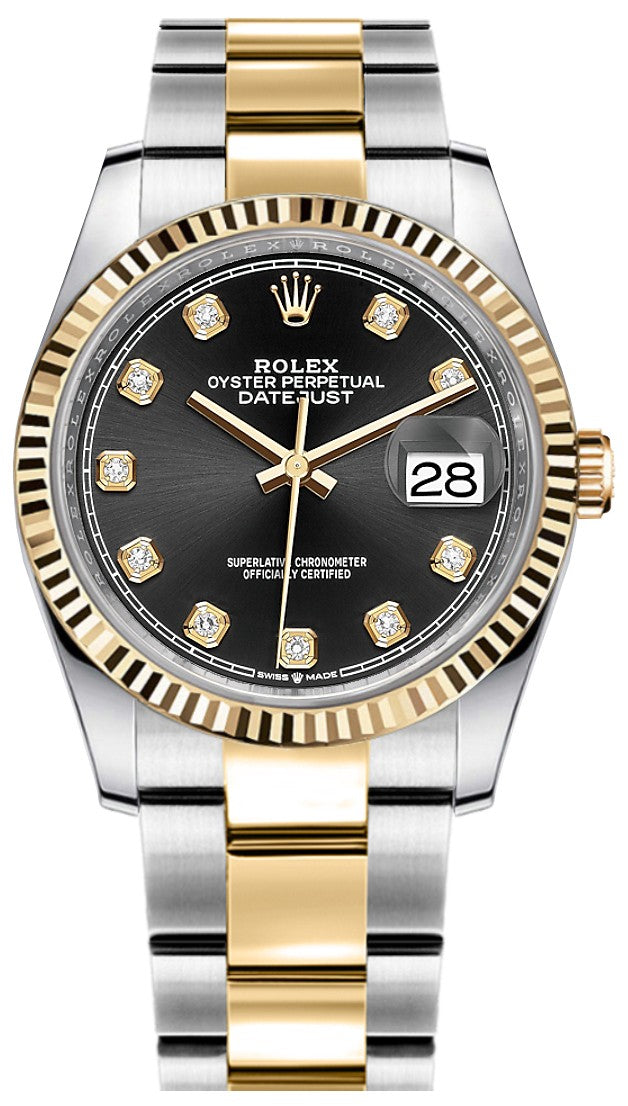 Rolex Datejust 36 Black Diamond Dial Women's Watch 126233-0022