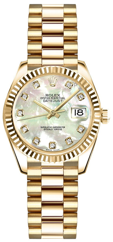 Rolex Lady-Datejust 26 Mother of Pearl Diamond Gold Watch 179178