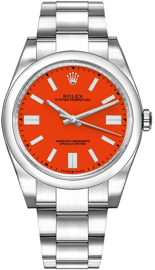 Rolex Oyster Perpetual 41 Coral Red Domed Bezel Men's Watch 124300-0007