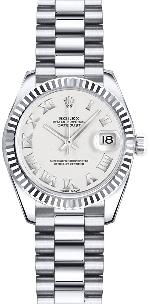 Rolex Lady-Datejust 26 White Roman Numeral Dial Watch 179179