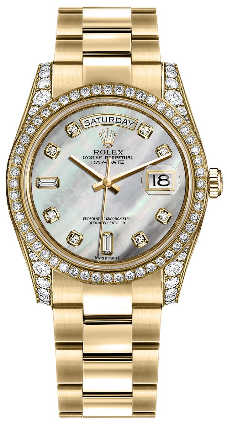 Rolex Day-Date 36 Mother of Pearl Diamond Dial Oyster Bracelet Watch 118388-0119