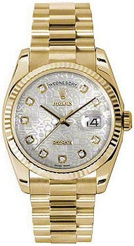 Rolex Day-Date 36 Silver Jubilee Diamond Dial Gold Watch 118238