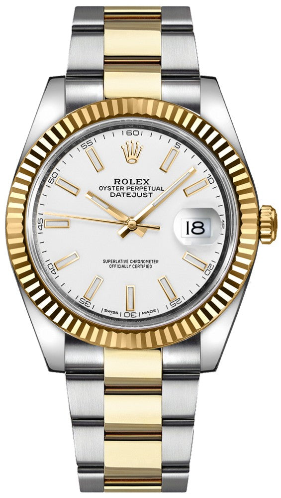 Rolex Datejust 41 White Dial Men's Gold & Steel Watch 126333-0015