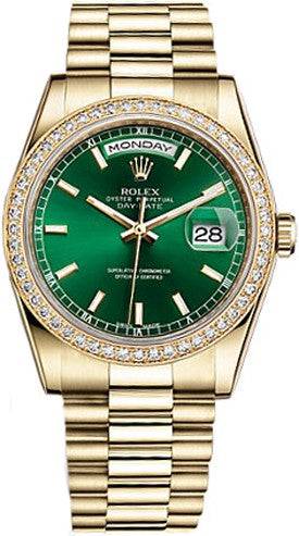 Rolex Day-Date 36 Green Dial Gold Watch 118348-0161