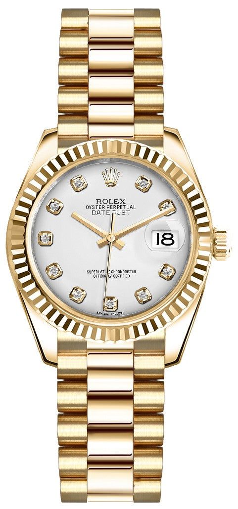 Rolex Lady-Datejust 26 White Diamond Dial Gold Watch 179178