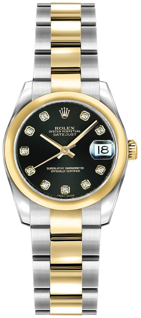 Rolex Lady-Datejust 26 Black Diamond Oyster Bracelet Women's Watch 179163