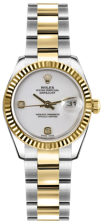 Rolex Lady-Datejust 26 White Dial Gold & Steel Watch 179173