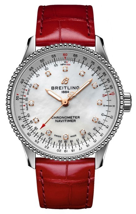 Breitling Navitimer Automatic 35 Red Strap Women's Watch A17395211A1P5