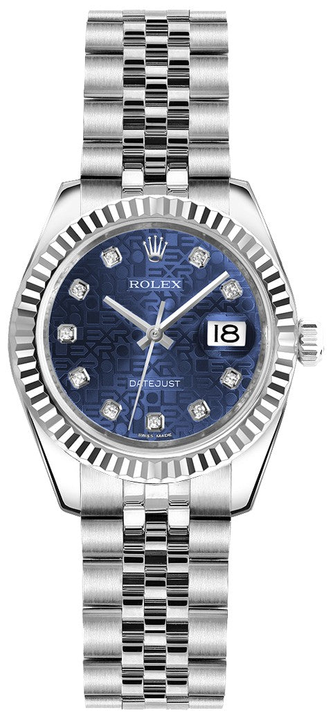 Rolex Lady-Datejust 26 Blue Diamond Jubilee Bracelet Watch 179174