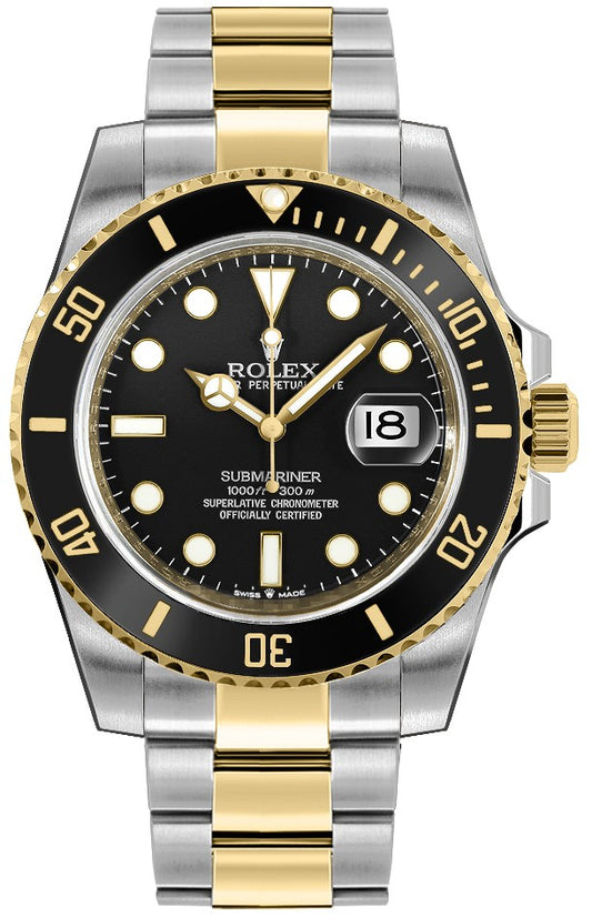 Rolex Submariner Date Two Tone Oyster Bracelet Men's Watch 126613LN