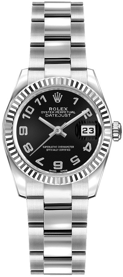 Rolex Lady-Datejust 26 Concentric Circle Black Dial Watch 179174