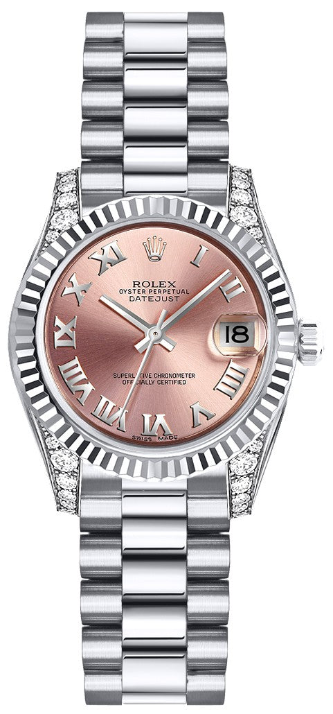 Rolex Lady-Datejust 26 Pink Roman Numeral Gold Women's Watch 179239