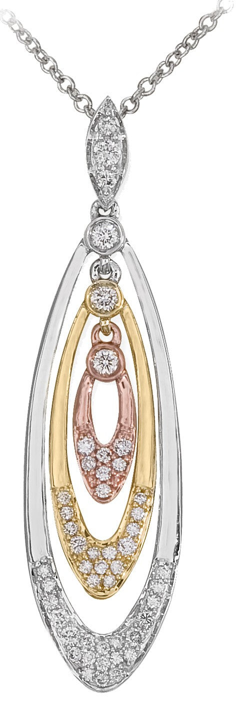 Diamond Pendant, .28 Carat Diamonds on 14K White, Yellow & Rose Gold