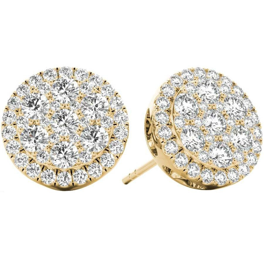 1.19 TCW Yellow Gold Diamond Halo Pave Earrings E20218Y