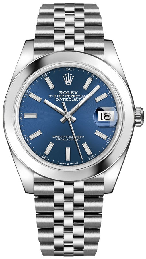 Rolex Datejust 41 Blue Dial Domed Bezel Oystersteel Men's Watch 126300-0002