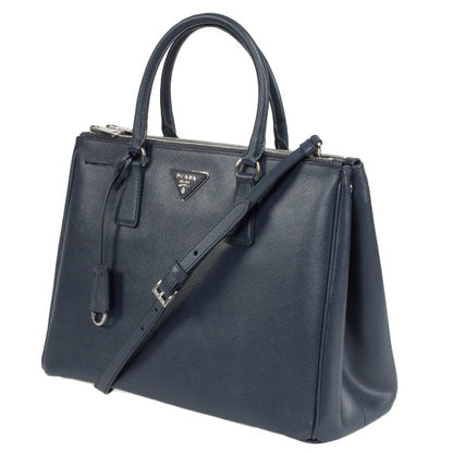 Dark Blue Prada Saffiano Lux Medium Double-Zip Tote Bag