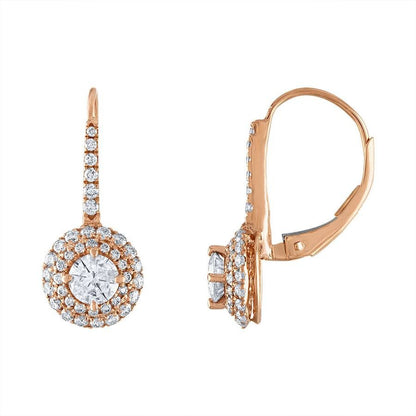 Diamond Drop Earrings, 1.10 Carat on Solid 18k Rose Gold