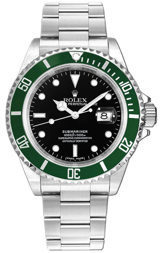 Rolex Submariner Date Stainless Steel Kermit Black Dial Men's Watch 16610