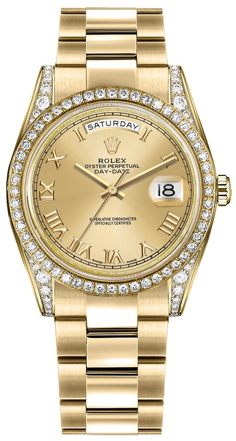 Rolex Day-Date 36 Champagne Roman Numeral Gold Watch 118388-0189