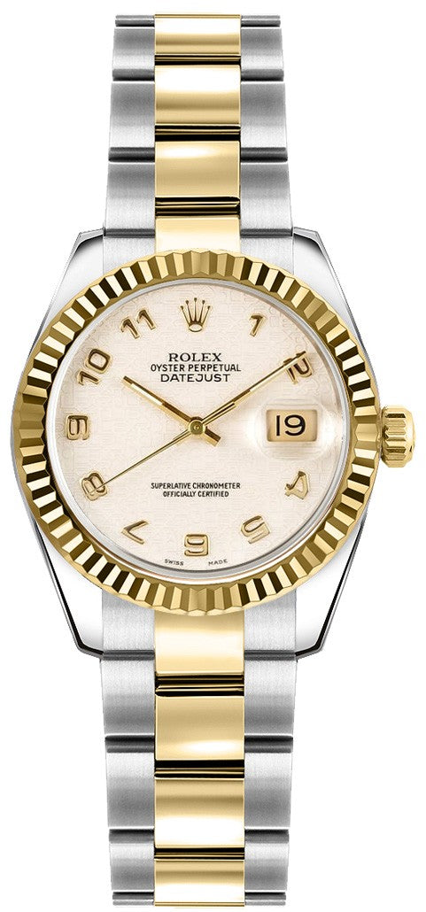 Rolex Lady-Datejust 26 Ivory Dial Fluted Bezel Watch 179173