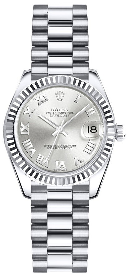 Rolex Lady-Datejust 26 Silver Roman Numeral Dial Gold Watch 179179