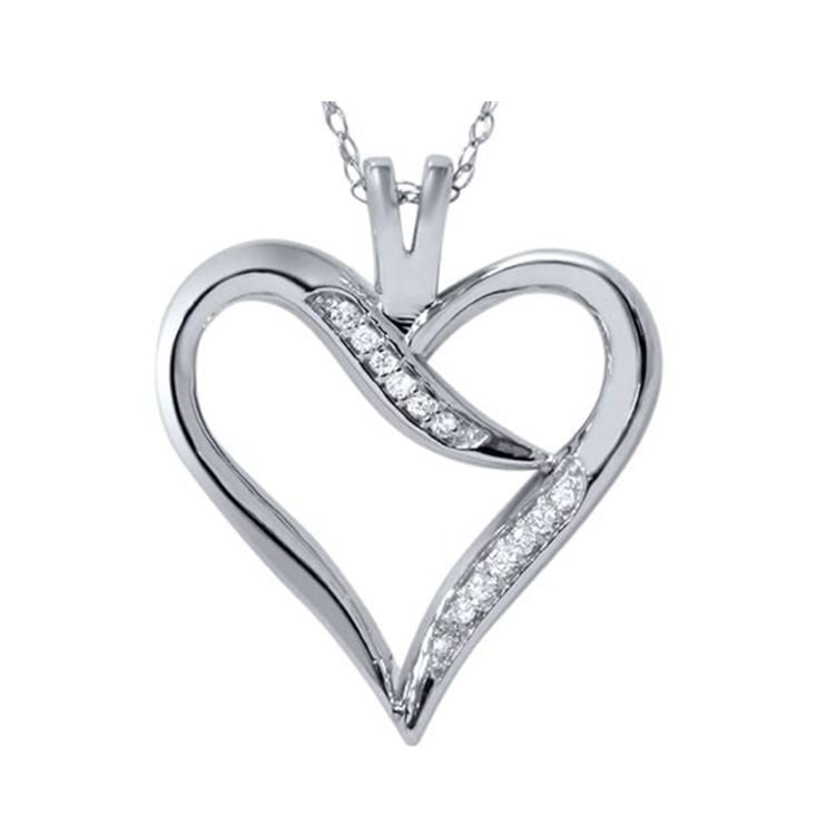 Diamond Heart Pendant, 0.05 Carat on Solid 10k White Gold