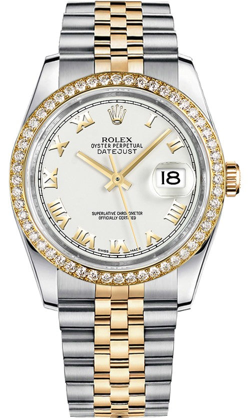 Rolex Datejust 36 White Roman Numeral Diamond Watch 116243-0001