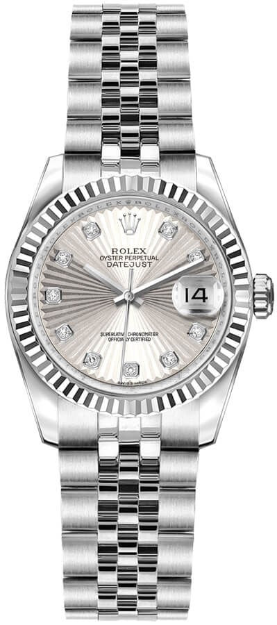 Rolex Lady-Datejust 26 Silver Sunbeam Dial Women's Watch 179174