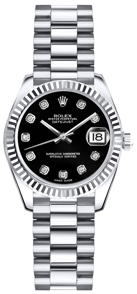 Rolex Lady-Datejust 26 Black Diamond President Bracelet Watch 179179