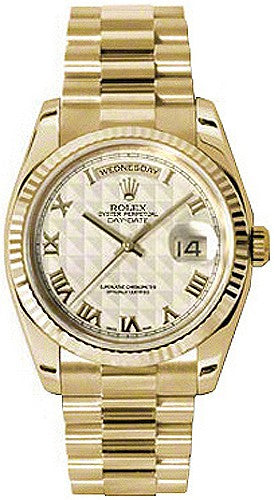 Rolex Day-Date 36 Ivory Dial Fluted Bezel Gold Watch 118238