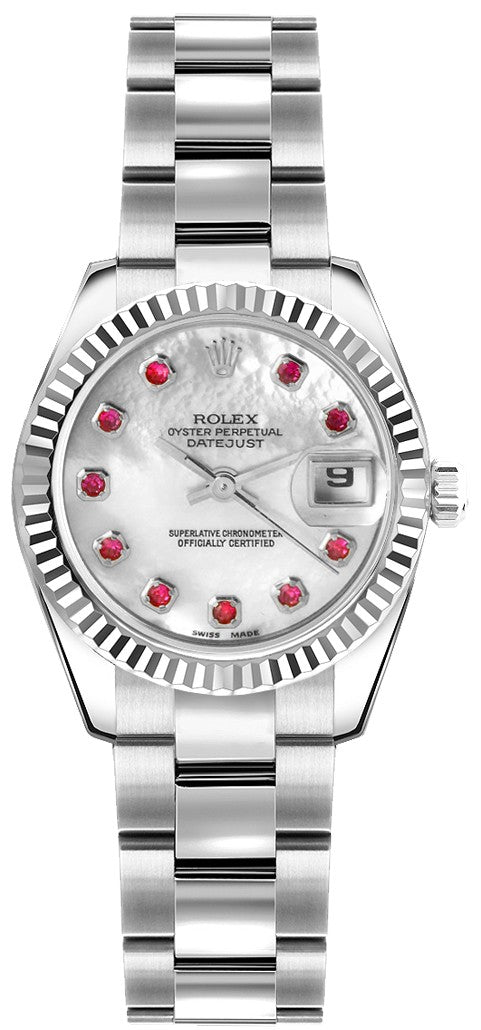 Rolex Lady-Datejust 26 Mother of Pearl Ruby Oyster Bracelet Watch 179174