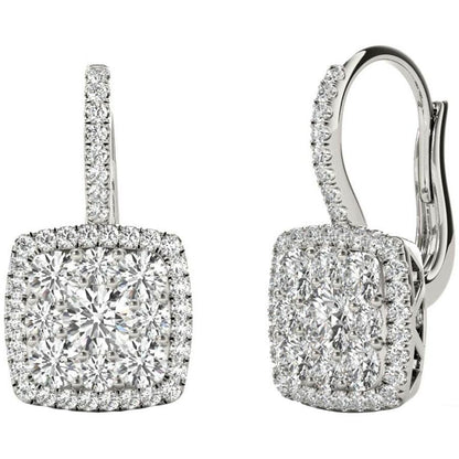 1.23 TCW White Gold Diamond Halo Pave Square Earrings E21965W