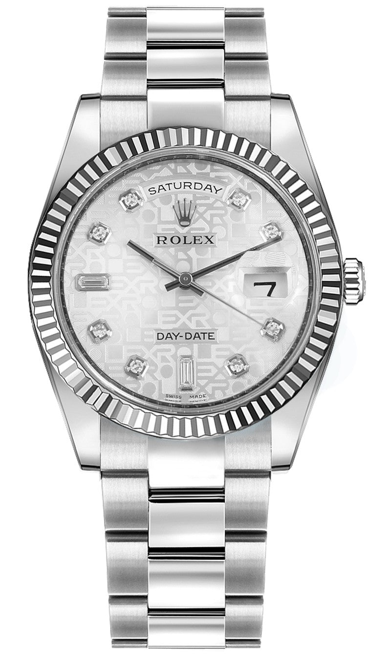 Rolex Day-Date 36 Silver Jubilee Diamond Oyster Bracelet Watch 118239-0143