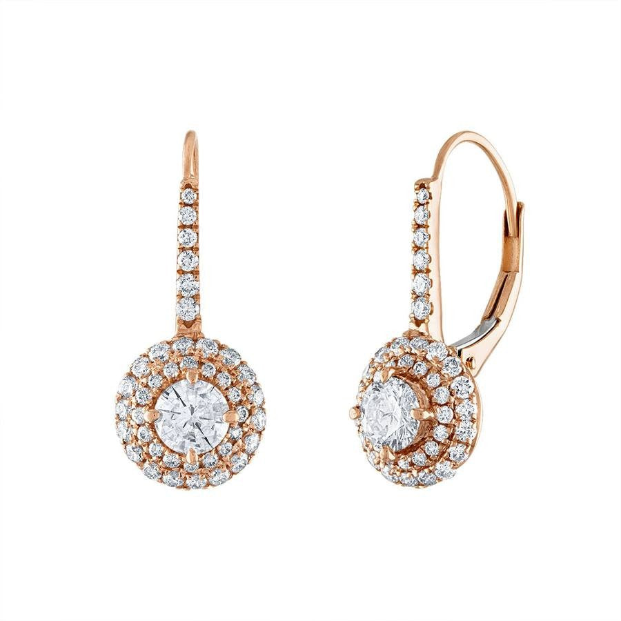 Diamond Drop Earrings, 1.10 Carat on Solid 18k Rose Gold